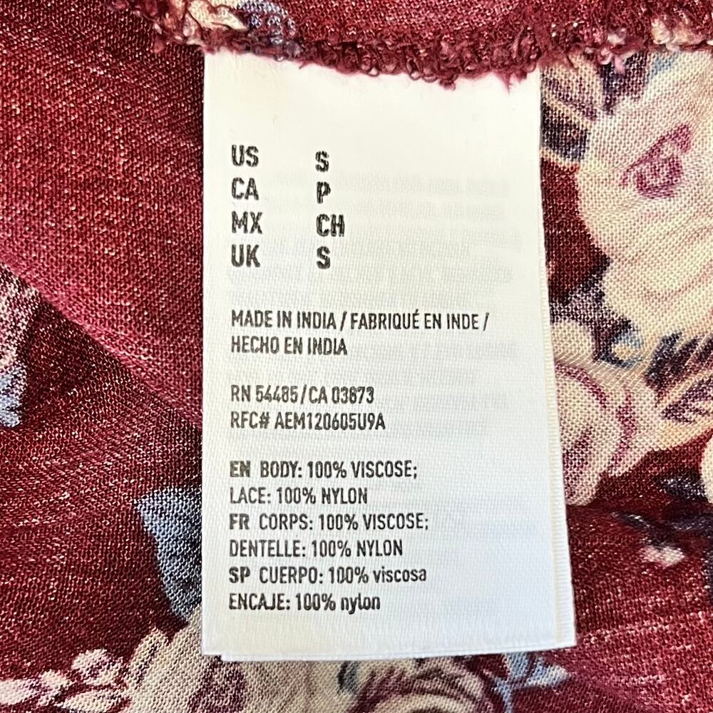 American Eagle Womens Y2k Babydoll Mini Burgundy Floral Dress Small Boho Lace - Picture 7 of 7